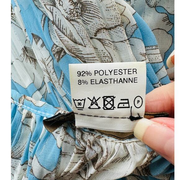 My Story Paris Cream & Blue Accordian Pleat 3/4 Sleeve Blouse S - Picture 14 of 16